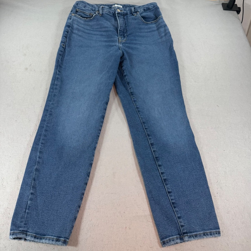 Good American Good Classic High Rise Straight Jeans Womens 15 Blue Denim‎